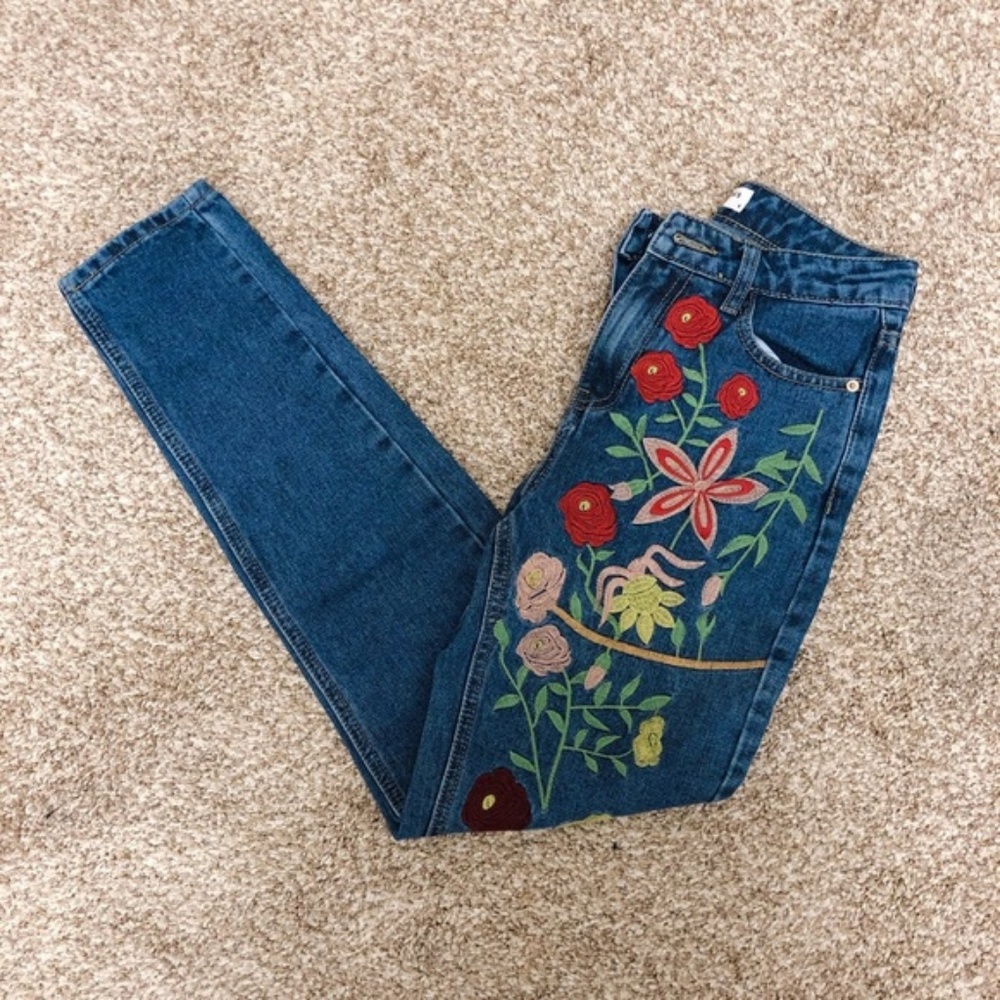 floral embroidered jeans